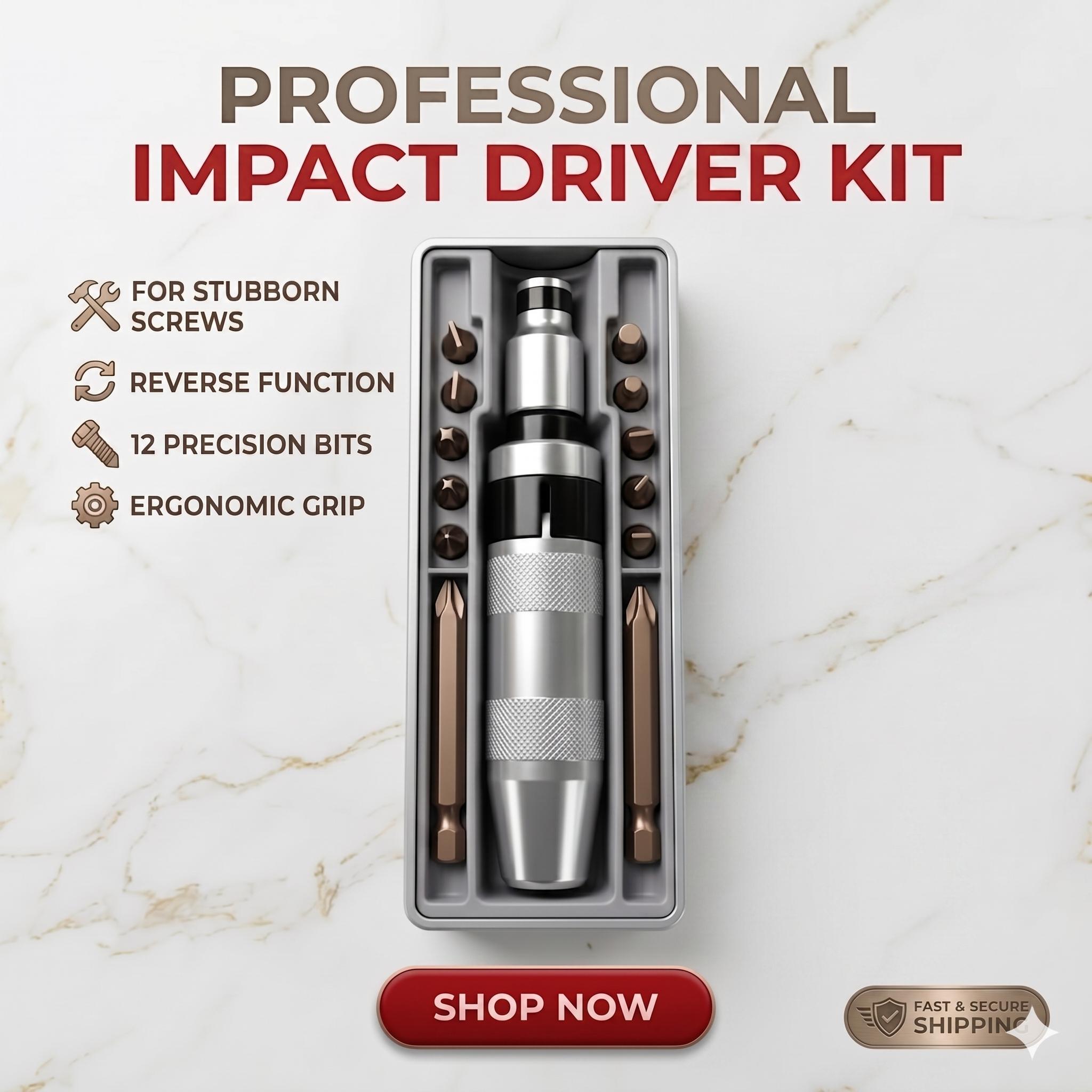 Professional Impact Screwdriver Extractor Set - 13-Piece Manual Stripped Screw Remover with Metal Case - High Torque Tool for Automotive & Home Repair