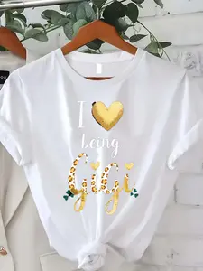 Plus Size - Plus Size - Plus Size Women'S T-Shirt I Love Being Gigi Leopard Print T-Shirt for Grandmas Fashion Gift Mom Outfit Graphic Tee, Round Neck Short Sleeve Top for Summer/Fall Clothing, Best Gifts for Thanksgiving Halloween And Christmas