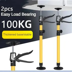 2Pcs Telescopic Steel Support Rods - Labor-Saving Cabinet Jack, Drywall Lift Tool with Adjustable Non-Slip Thick Stable Base, 100kg Load Capacity, Ratchet Strap Retractable Construction & DIY Installation Tool
