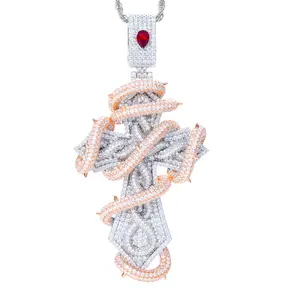 UCCIYO Cross Pendant Crown of Thorns Lab-Created Moissanite Pendant Copper Moissanite Cross Pendant Necklace Fashion Suitable for Men and Women Hip Hop Rap Jewelry summerwins【#CMP304】