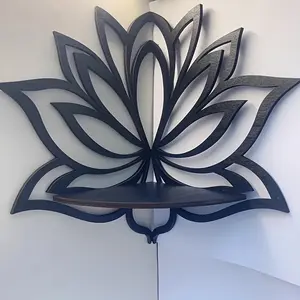 Lotus Wooden Lattice Shelf, Crystal Corner Wall Mount, Bohemian Style Buddha Decoration, Indoor Design DIY, Home Decor Accessories