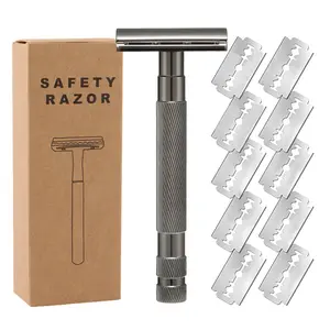 The Weighted Razor Classic Double-Sided Safety Razor Manual Shaver Alloy Traditional Men's Razor Includes 10 Blades
