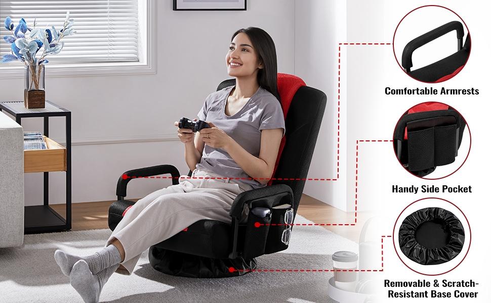 Yaheetech Floor Gaming Chair, Swivel Adjustable Reclining Sofa Chair with Armrests and Adjustable Backrest Yaheetech Floor Gaming Chair, Swivel Adjustable Reclining Sofa Chair with Armrests and Adjustable Backrest