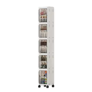 Nifogo 5-Tier Plastic Storage Bins with Lids Stackable Containers with Wheels Folding Boxes Collapsible for Living Room Office Dorm White 157cm