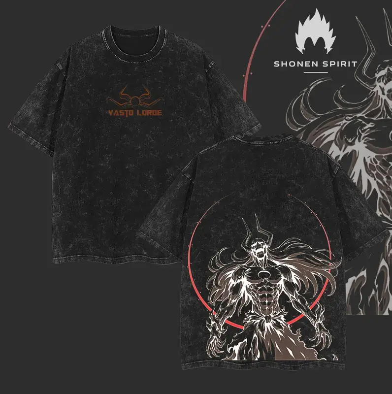 "Vasto Lorde" Ichigo Kurosaki - Bleach Anime Double Printed Vintage Washed Unisex Anime Manga Washed Heavyweight Cotton T-shirt, gifts For Anime Fan, Anime Lover Unisex Gift for Birthday Christmas Valentine's Day Halloween