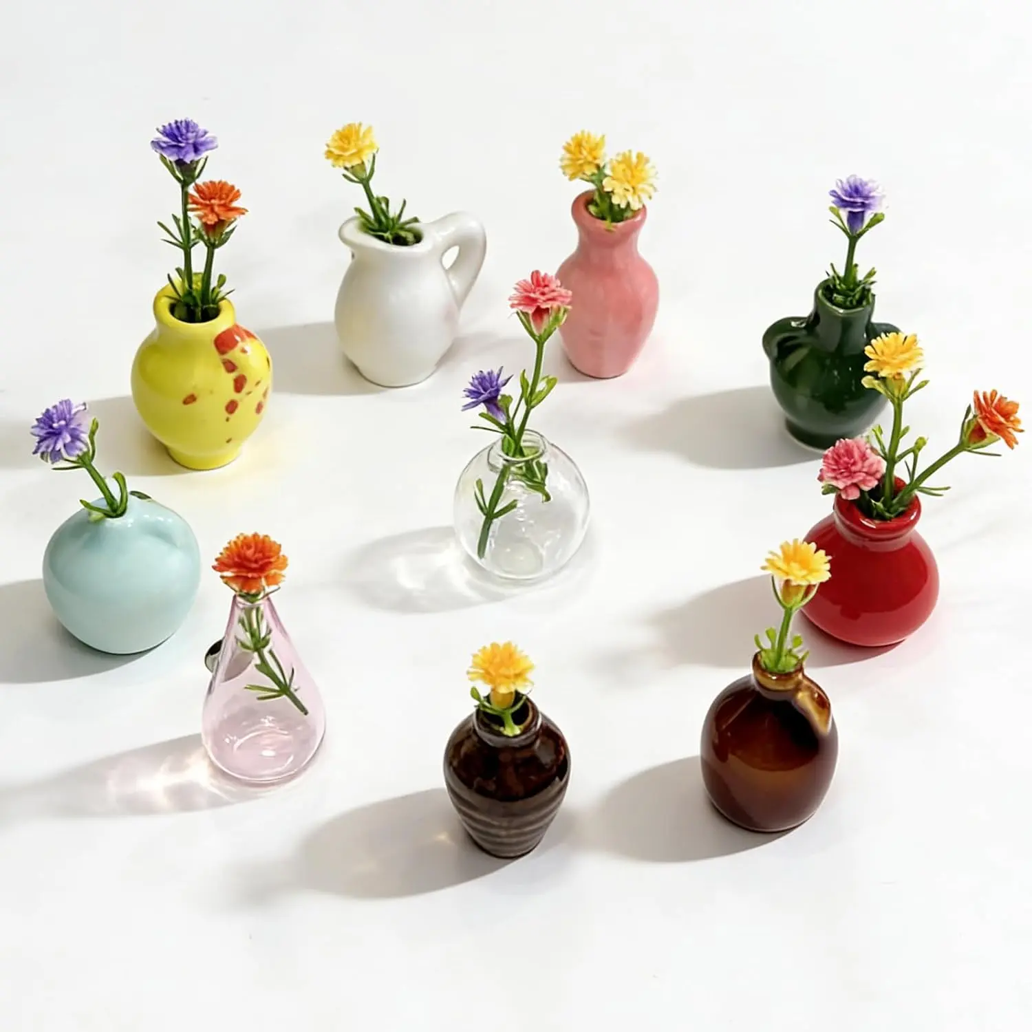 10-Pack Cute Mini Ceramic & Glass Plant Vase Magnets, Tiny Refrigerator Magnets for Office Whiteboard & Locker, Aesthetic Kitchen Decor, Ideal Gift for Mom