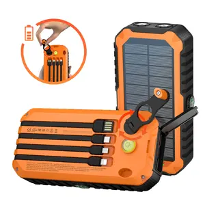 citicr 40000mAh solar hand-held power bank, with 4 built-in cables for output and input, super bright flashlight, level gauge, compass, 6 output PD20W fast charging, hand-cranked point charger, suitable for outdoor camping, fishing, mountain climbing, etc