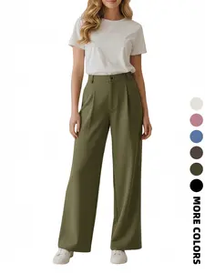 Women's Business Casual Plain Color Elastic Waist Button Fashion Trouser Pants, Fitted H-Type, All Seasons, Stylish and Comfortable