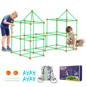 VEVOR Fort Building Kit , 140PCS Glow in The Dark Building Toys, Educational Gift for 4 5 6 7 8+ Year Old Boys & Girls Indoor Play Tent Construction Toys with 96 Rods and 44 Balls  Christmas gift