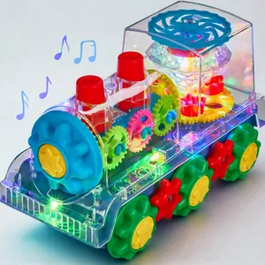 Interactive Transparent Train Toy with LED Light and Sound, 360 Rotating Engine Toy for Kids, Baby Sound Toys, Automatic Obstacle Avoidance, Educational Toys