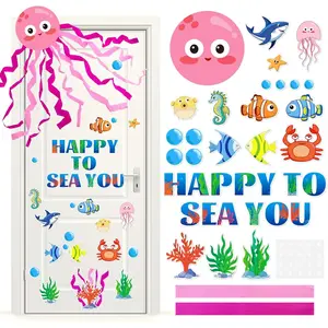 Sea Animal Bulletin Board Decorations, Ocean Themed Classroom Door Decor for Summer Back to School Party, Under The Sea Classroom Supplies, Octopus Fish for Wall Glass Blackboard