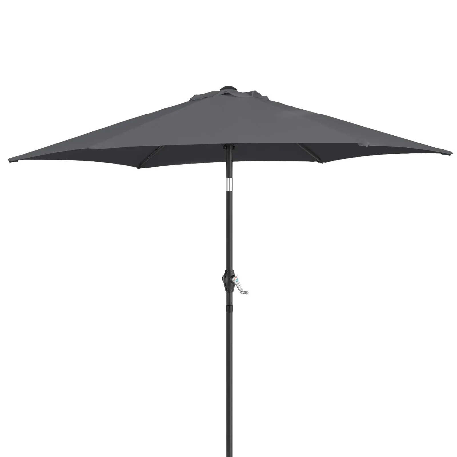 Ubesgoo 7.5FT Gray Round Patio Umbrella with Tilt, Polyester Fabric, 6 Iron Ribs & Iron Pole
