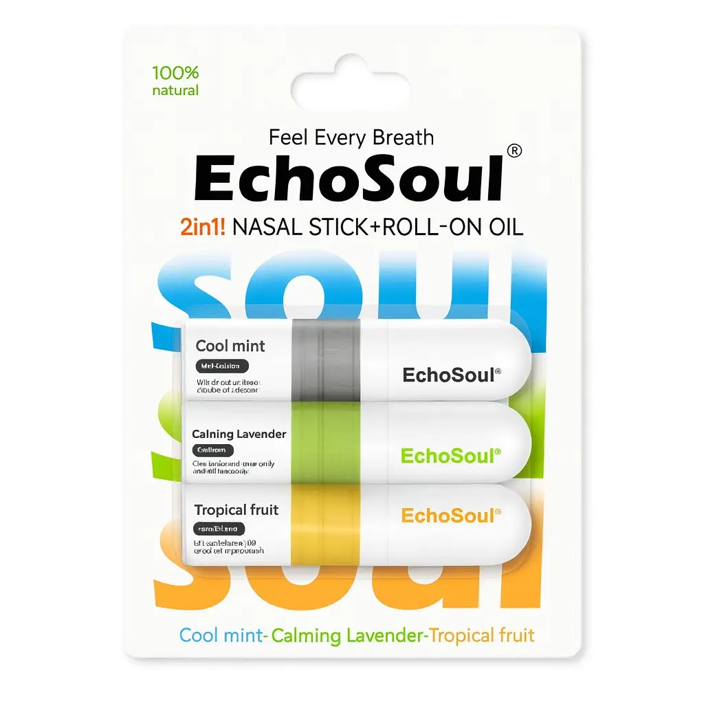 EchoSoul Dual-Sense Aroma Inhaler & Roll-On Gift Set | 2-in-1 Inhale + Apply | Holiday Limited Edition 3-Pack (Lavender · Citrus · Strong Mint) | Cooling Nasal Feel & Sinus Pressure Comfort | Travel-Ready, Drug-Free Christmas Stocking Stuffer, Stick