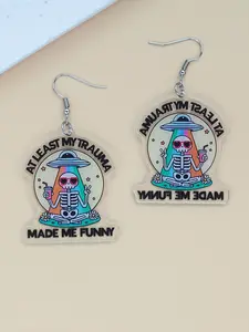 Funny Skeleton Acrylic Earrings with "LEAST MY TRAUMA", "MADE ME FUNNY", Unique, Trendy, Playful, Humorous Quotes - Skeleton in Rainbow Hat & Floral Design, Lightweight Acrylic & Stainless Steel Hooks, Quirky Party Gifts for Women & Girls, Quirky Earrings