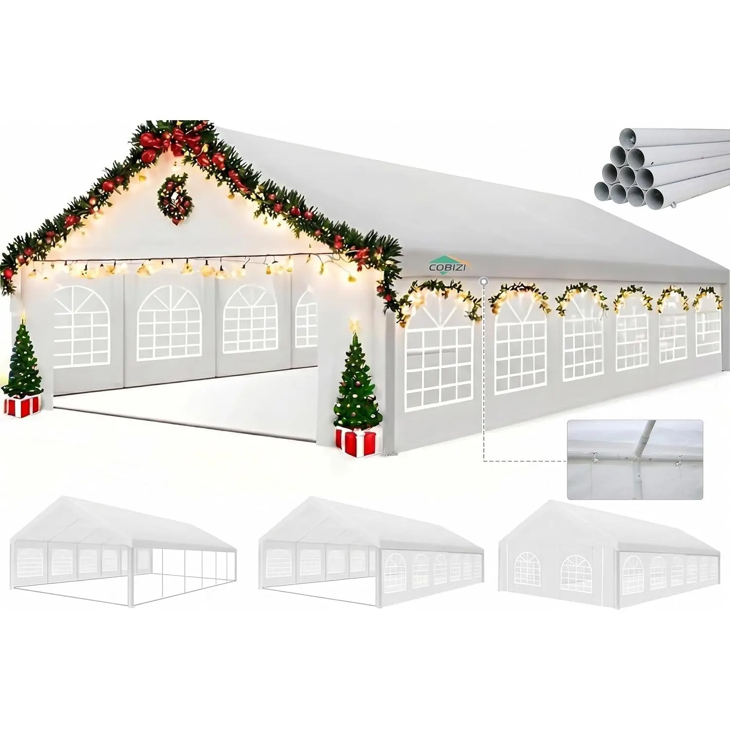HTE 20x40FT Party Tent Heavy Duty Outdoor Gazebo with 12 Sidewall & 16 Church Windows, White Event Shelter Wedding Canopy Tent for Parties BBQ, Powder Coating (Better Than Galvanized)