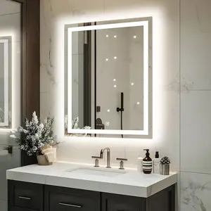 Smart Square Bathroom Vanity Mirror 35''×27''  with Dimmable LED & Touch-Control Switch  IP44 Waterproof High-Quality LED Technology CRI90+ Modern Elegance