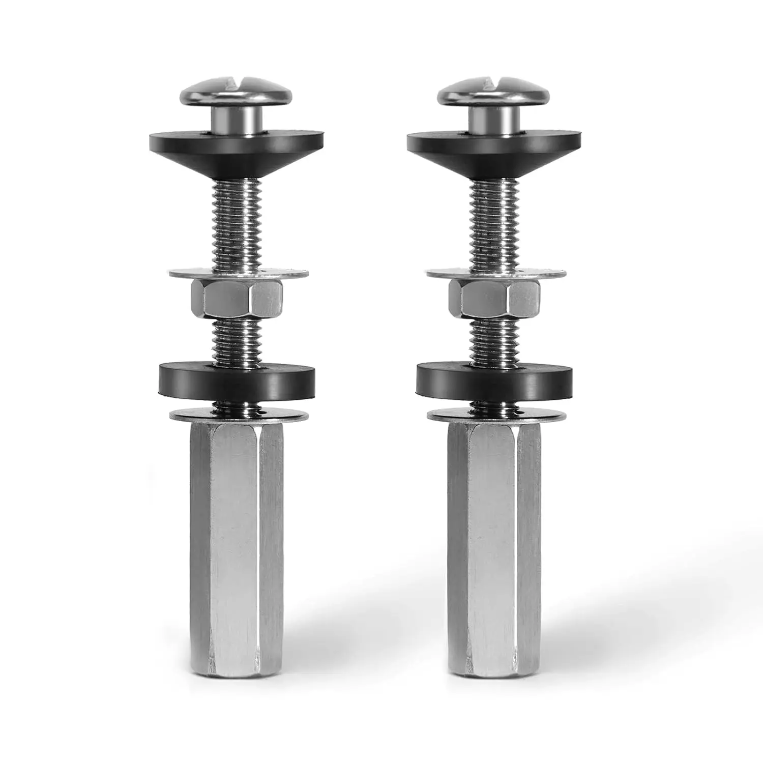 2 count Universal Toilet Seat  Kit, Metal Heavy - Duty Toilet Tank , Toilet Seat Screws Replacement Kit with Extra - Long 304 Stainless Steel Downlock Nuts, Rubber Washers Gaskets, by