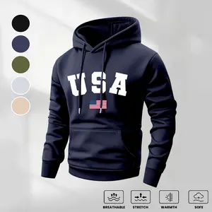 Men's USA Printed Hoodie, Menswear, Casual Athletic Long Sleeve Hooded Sweatshirt for Fall & Winter, Men's Clothing for Daily Wear, Sportswear Indoor Outdoor, Athleisure Summer Clothes