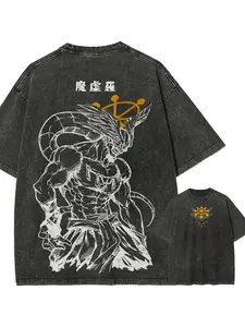 Mahoraga T Shirt Jujutsu Kaisen Men Acid Wash Mahoraga Wheel Anime Graphic Casual Streetwear Shikigami Divine Dog Vintage Bootleg Tee Menswear