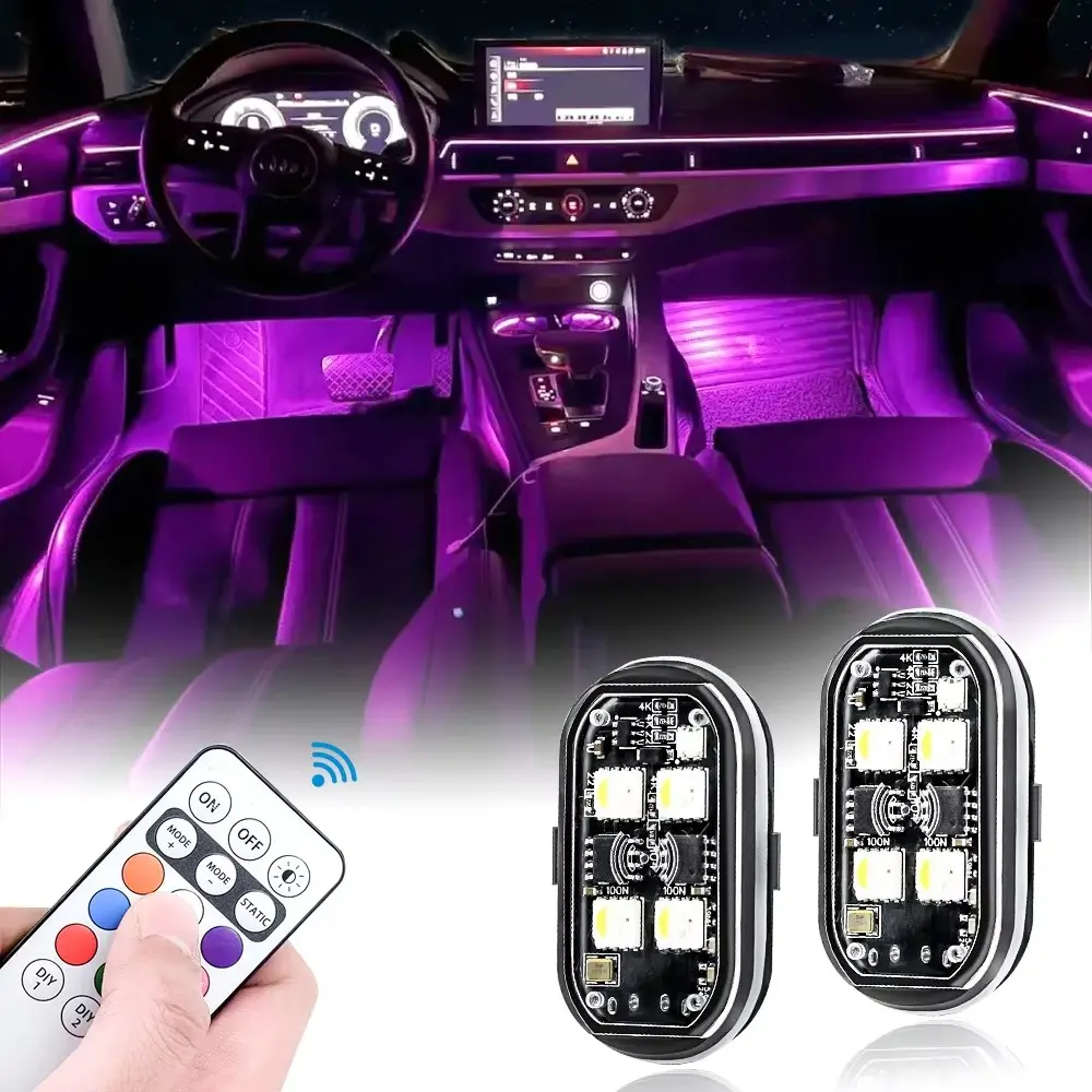 FCCEMC 2/4/6pcs Wireless LED Strobe Lights Car Decor Atmosphere Light, 8 Colors Rechargeable Led Lights Anti-Collision LED Warning Light Led Ambient Light Strobe Light Module Led For Car Car Decorative Light