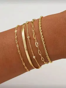 Waterproof women's bracelets, new fashionable, delicate and exquisite five-piece stackable bracelet set, jewelry gift, Valentine's Day gift.