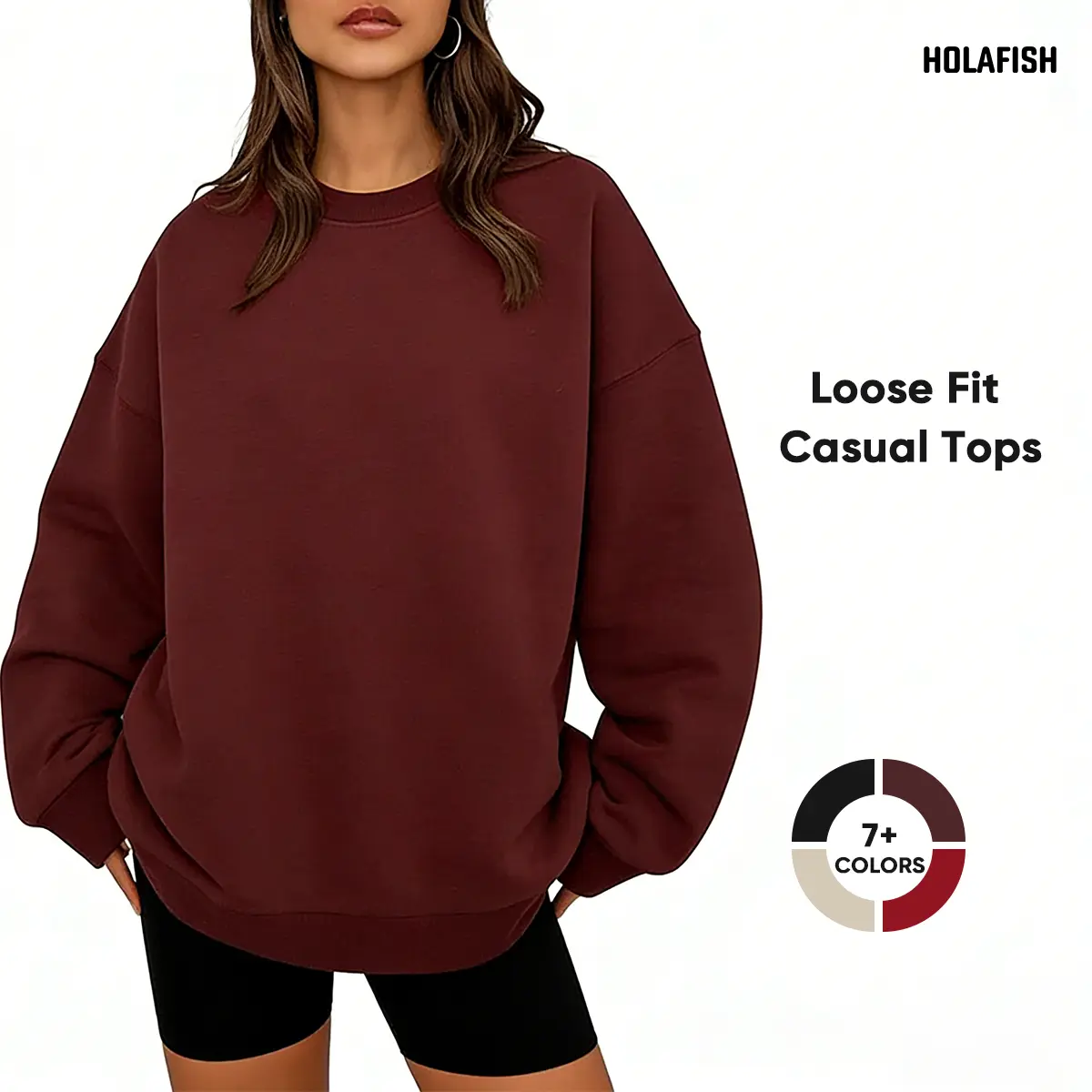 Women's Oversized Fleece Lined Sweatshirt, Casual Crewneck Polyester Pullover, Korean Minimalist Long Sleeve Top for Fall Thanksgiving Outfits with Jeans, Hoodie