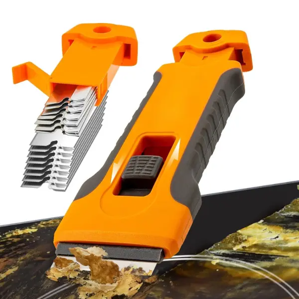 Multi Surface Cleaning Scraper Tool with Replacement Heads – Glass Cooktop Cleaner for Stove Top Oven Door Sticker Residue Removal