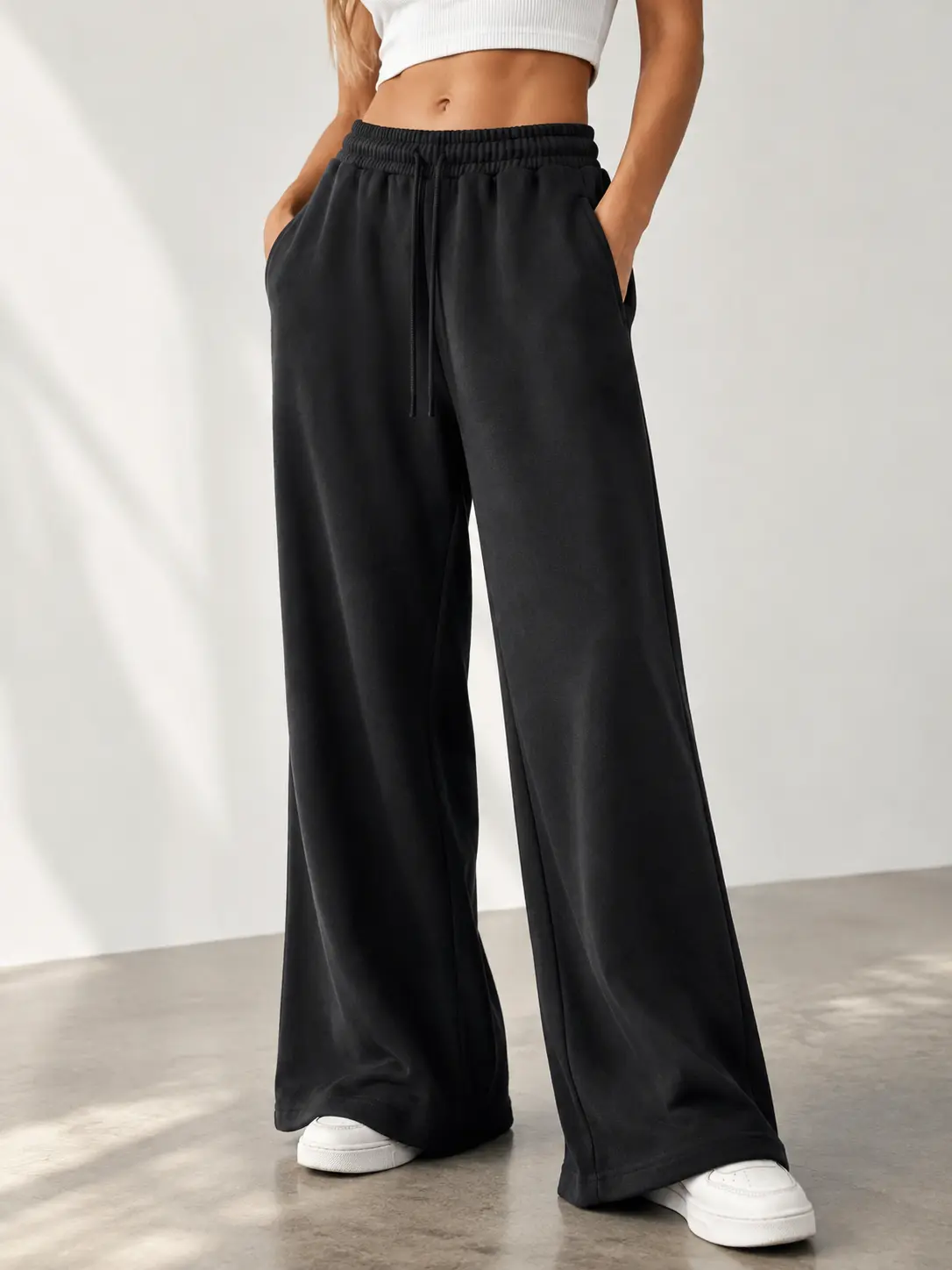 Unsiex Wide Leg Pants True to Size with Pockets, High Waist Yoga Breathable Stretch Fabric, Casual Loose Style, Work to Travel Wear, Easy Outfit Pairing