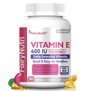 FairyNutri Natural Vitamin E Softgels - 180mg 400 IU Per Softgel, Women's Antioxidants Vitamins Supplements, Supports Skin & Immune Health, Gluten & Allergen Free, 90 Count