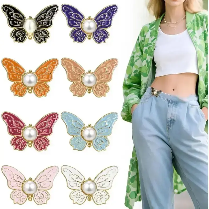 Virelyn B  Waist Clip, Pant Waist Tightener, Retro Butterfly Pants Waists Tightener, Adjustable Jeans Button Pin Pant Clips, Detachable Pants Tighteners, Reusable Jean Buttons for Women Loose Jeans
