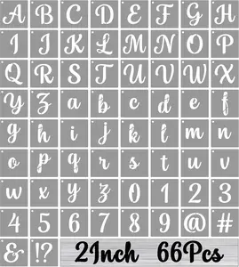 2 Inch Alphabet Letter Stencils for Painting, 66 count  Plastic Calligraphy Letter Stencils and Numbers Template Kit for Painting on , Chalkboard, Fabric, Door Porch, Wall Art