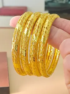 Middle Eastern 4pcs Women's Fashion Closed Bangle Bracelets, Stackable Bracelets, Fashionable Bangles, Luxury Ethnic Style Jewelry Gift for Bride, European & American Premium Accessories, Bangles Bracelets Set