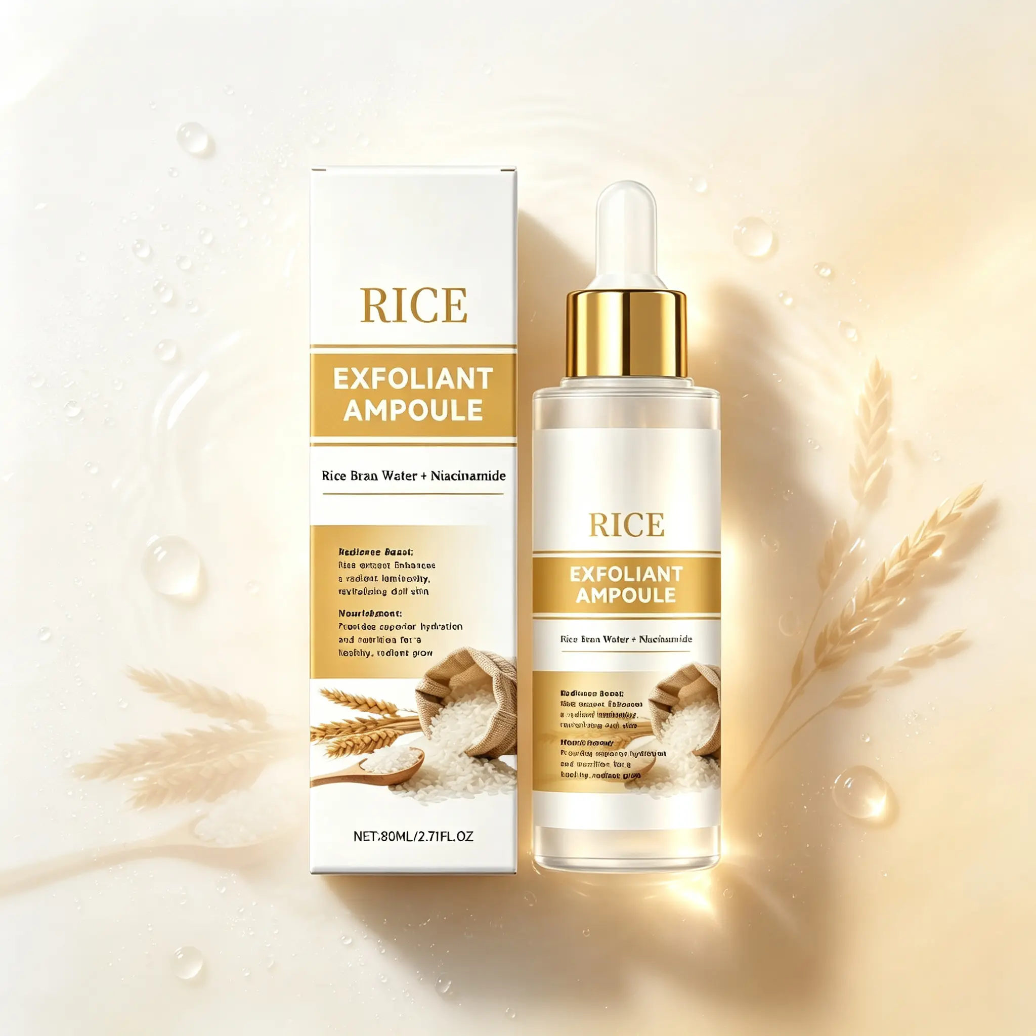 Rice Water Exfoliating Ampoule (2.71 fl. oz/80ml) - Niacinamide Skincare Serum, Hydrating, Nourishing, Radiance Lift for All Skin Types, Apply Daily for Radiant-Looking Skin, Brightening, Chemical Free, Daily Care, Even Out Skin Tone & Texture