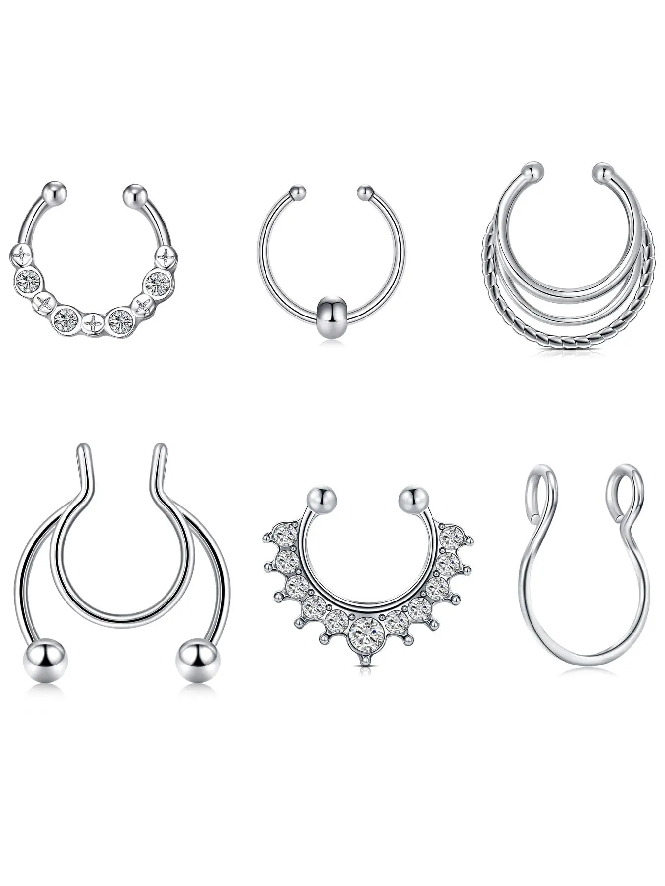 Fake Septum Nose Rings, Hinged Nose Hoops, Punk Style Rhinestone Decor Nose Ring, Body Jewelry for Men & Women, Trendy All-match & Exquisite Jewelry for Birthday Gift, Body Piercing Jewelry