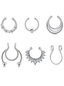 Fake Septum Nose Rings, Hinged Nose Hoops, Punk Style Rhinestone Decor Nose Ring, Body Jewelry for Men & Women, Trendy All-match & Exquisite Jewelry for Birthday Gift