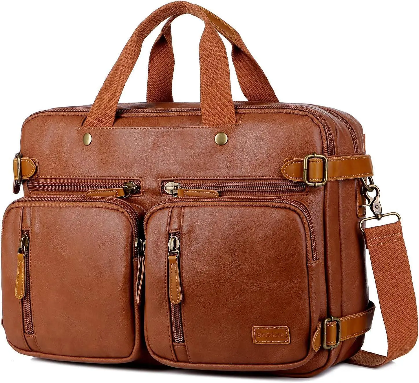 FR Fashion Co. 16" Men's Vegan Leather 3-in-1 Briefcase Backpack Hybrid for Work Travel Business with 17" Laptop Compartment & Lifetime Warranty