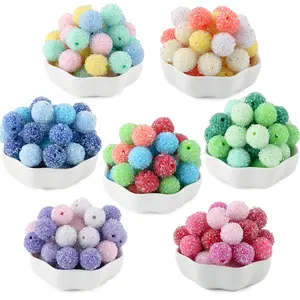 24pcs/bag 16mm Acrylic Beads Solid Color Sugar Sand Bohemian Stackable Bead Combination Set, with 4 color Matching Suitable for Fashion Handicraft Accessories forJewelry, Necklace and Bracelet Bead Assortment