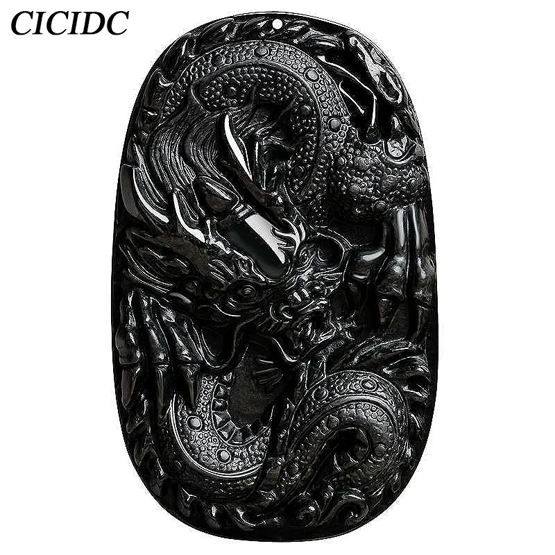 Natural Jadeite Necklace With Dragon Pattern Jade Stone Pendant  Zodiac Dragon Pendant  Men's Pendant