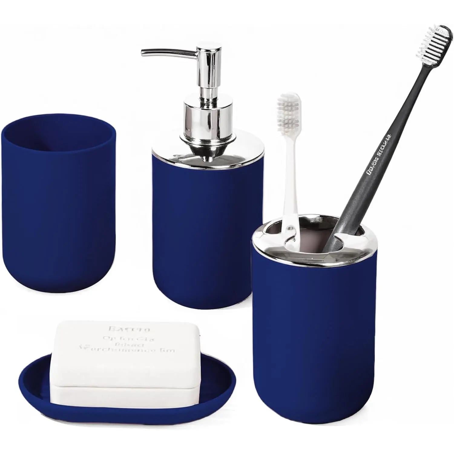Bathroom Accessory Set, 4 Pcs Plastic Bathroom Set Include Soap Dispenser, Soap Dish, Toothbrush Holder, Mousewash Cup, Modern Bahtroom Décor Set, Space Save for Bathroom (Blue)