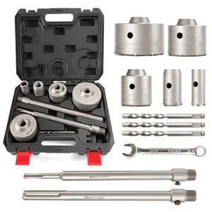 11PCS Concrete Hole Saw Kit 30mm-100mm with Max Shank & SDS Plus for Concrete Brick Drilling Heavy Duty Power Tool Set