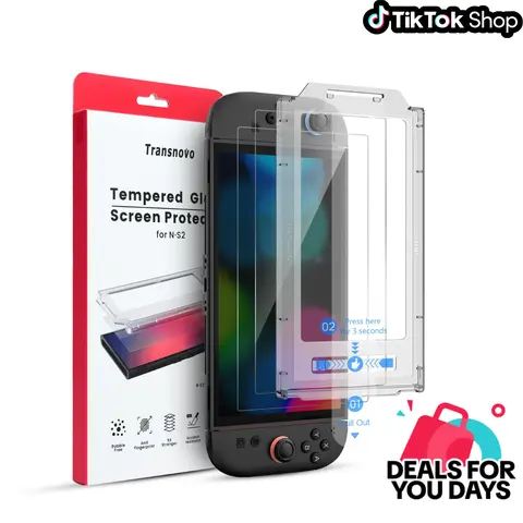 [Holiday Haul] Transnovo Framed Tempered Glass Screen Protector for New Switch 2 (2-Pack) - 9H Hardness Rating, Easy Installation Frame, Full Coverage, Anti-Fingerprint, Scratch Resistant, Superior Clarity Glass Accessories#DealsForYouDays