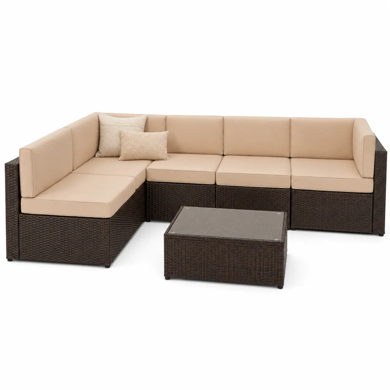 7-Piece Outdoor Wicker Patio Furniture Set, All-Weather PE Rattan Sectional Sofa Conversation Set for Porch, Deck, Garden & Backyard