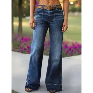 8450 #   Women Loose Fit Jeans With Front & Back Pockets, Flare Leg Design