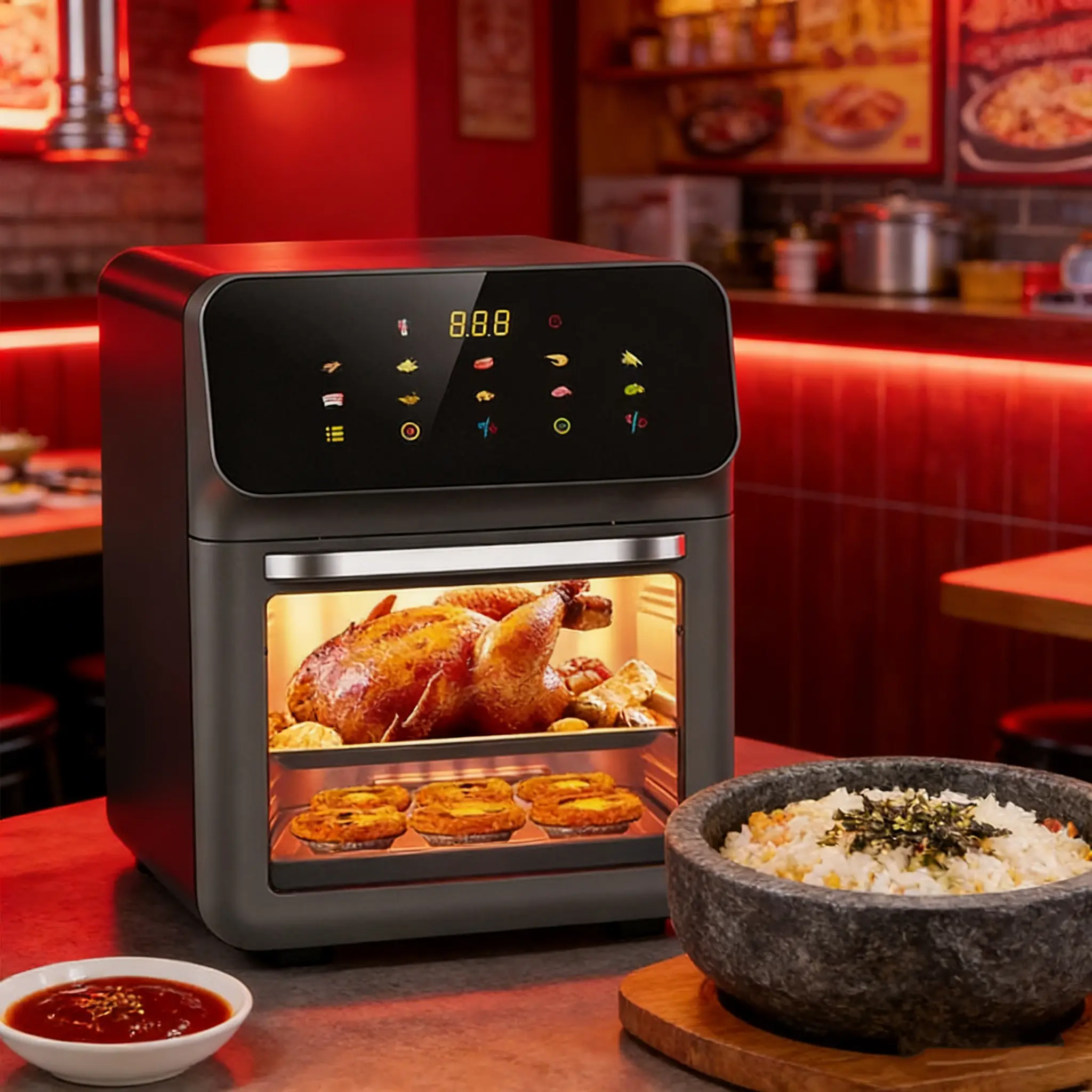 1pc,Home Chefs & Large Family FD-1015B Clear View Air Fry Oven,1350W metal heating tube,V-0 plastic shell,touch panel,Class I earthing design,for apartment snack making,oil-saving multicooker,trending household air fry equipment