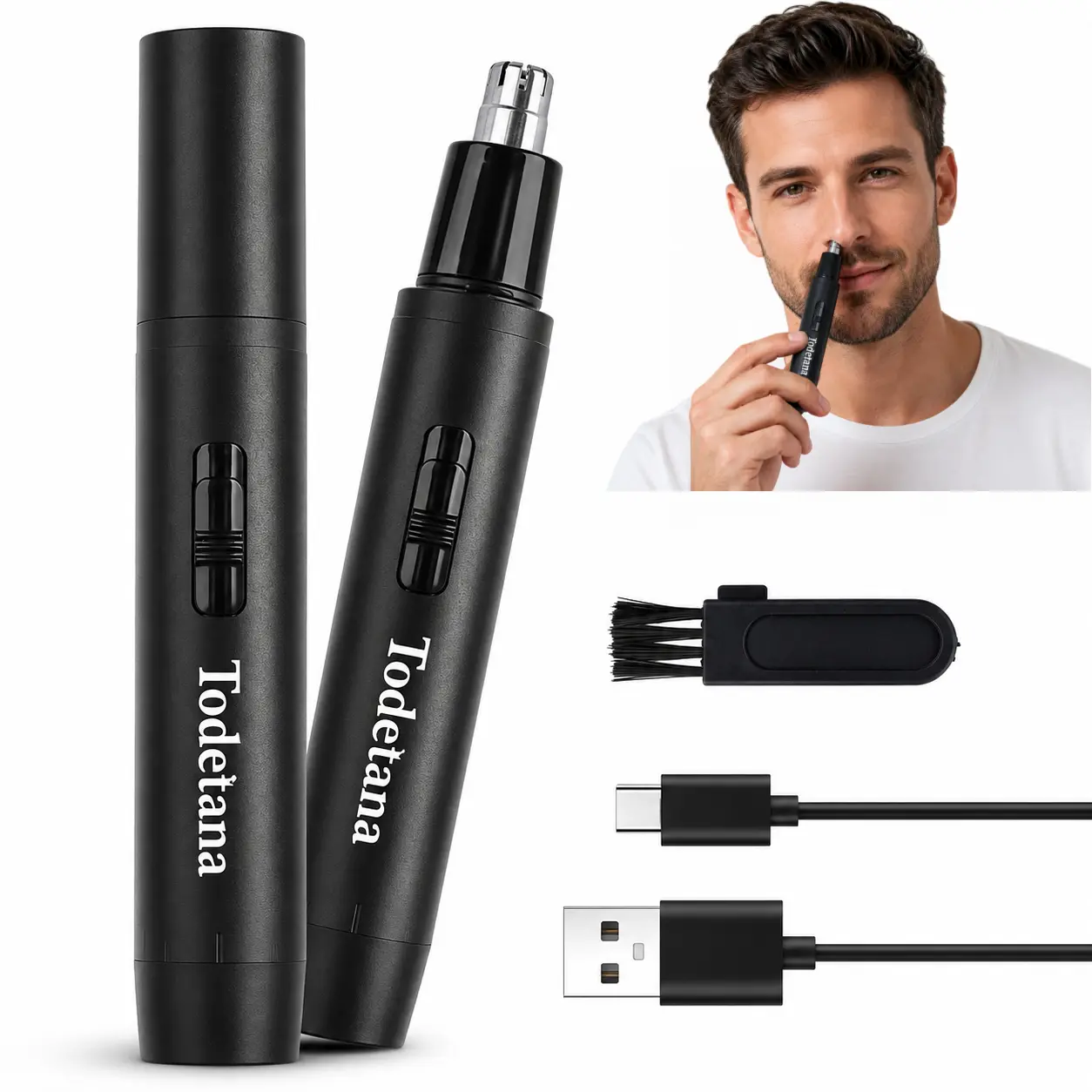 2 Pack Nose Hair Trimmer, USB Rechargeable Ear & Nose Trimmer | 360° Precision Blades for Smooth Trimming, Painless Grooming for Nose, Ear & Facial Hair, Compact Design for Travel Use