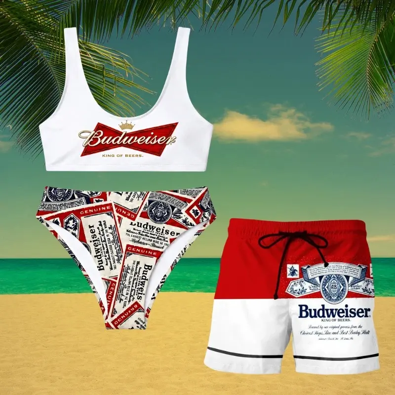 Budweiser Beer Swimsuit Two Piece And Swim Shorts Pockets