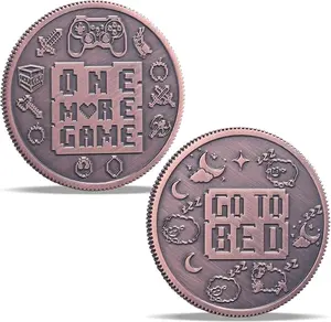 One More Game vs Go To Sleep Coin, Funny Gamer Decision Maker Challenge Coin, Gaming Gift for Late Night Players and Collectors