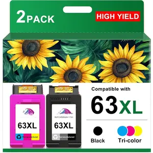 63XL Ink  Black and Color Combo Pack Replacement for  63 63XL Printers Work for  OfficeJet 3830 4650 5255 5258 5200 Envy 4520 4512 4510 DeskJet 1112 2130 3630 (2 Pack)