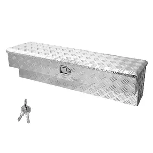 fathersdaygift VEVOR Truck Bed Tool Box, Heavy Duty Aluminum Tool Box with Tread Patterns, Storage Toolbox Chest Organizer with Lock and Key, Ideal for Pickup, Truck Bed, RV, Trailer, 48x 13.4x 13 in, Silver
