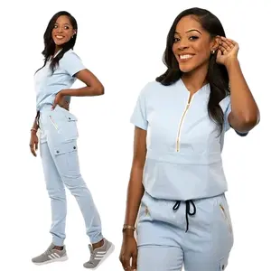 pockets stylish joggers woman scrubs set Comfortable,stretchable  Fit